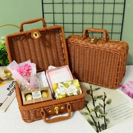 Duffel Bags Imitation Rattan Portable Storage Box Vintage Decorative Gift Woven Pography Props Accompanying Hand