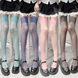 Women Socks Thigh High Long Stockings Over Knee Summer Transparent Silk JK Students For Girls