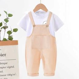 Overalls 2024 Spring and Autumn Boys Baby Thin Cotton Coat Girls Childrens Cotton Pendant jumpsuit Childrens Fashion T-shirt Childrens jumpsuit d240515