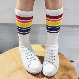 Kids Socks Childrens football socks striped rainbow knee socks cotton school socks childrens socksL2405