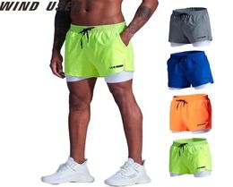 Running Shorts Men Sports Track And Field Quick Dry DoubleLayer Pants AntiExposure Cycling Fitness Training7084011