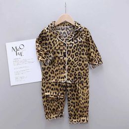 Pajamas Baby pajamas childrens pajamas boys pajamas leopard print long sleeved pajamas top+pajama set pajamas childrens pajamas d240515