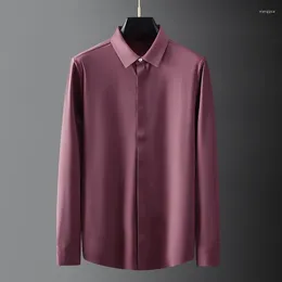 Men's Casual Shirts Soft Silky Male Luxury Solid Colour Long Sleeve Mens Dress Fashion Slim Fit Party Man 4XL