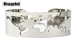 World Map Cutout Cuff Bangle Bracelet Travel Peace Jewellery Stainless Steel 40mm Wide Laser Engraving Fine Polished Circle Angle 25035964