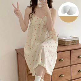 Women's Sleepwear Sexy Sleeveless Sling Sleep Dress Large Size Cotton Summer Nightgowns Women Printed Chest Padded Lounge Night Shirt