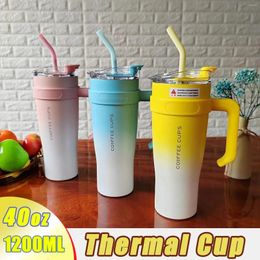 Water Bottles 40Oz Car Cup 304 Stainless Steel Heat Insulation Cold Large Capacity Straw Ice Bar Travel Outdoor Drinkware