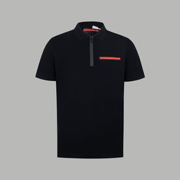 2024 classic street polo mens leisure brand t shirts stitching embroidery high quality Custom laser buttons classic black and red glue brand design tees