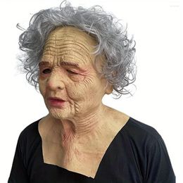 Party Supplies Old Women Mask Halloween Realistic Creepy Human Wrinkle Face Grandma Curly Hair Novelty Scary Zombie Costume