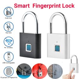 Smart Fingerprint Padlock Waterproof Biometric Fingerprint Keyless Door Lock USB Rechargeable Security Padlock for House Unlock 240507