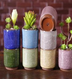 Ice Cracked Mini Ceramic Flower Pot Colourful Cute Flowerpot For Desktop Decoration Meaty Potted Plants Planters dc9415631459