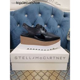 Stella Mccartney Leather Sandals Black Women Cowhide Fashion Platform Lady Shoes 7cm Wedge