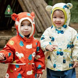 Cardigan Amila Baby Coat 2023 Autumn New Pattern Cute Bear Ear Warm Letter Design Girls and Boys Coat Childrens ClothingL240502