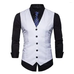 Men's Vests Men Business Suit Vest V-neck Sleeveless Pockets Single-breasted Slim Office Waistcoat Workwear