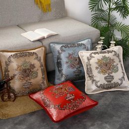 Pillow American Style Jacquard Cover Retro Classic Embroidery Flowers Throw Pillowcase Home Decor Sofa Chair Car
