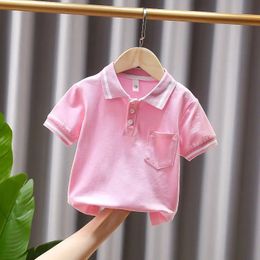 Fashion Kids Boys Girls Pink POLO Shirts Casual Solid Breathable Cotton T Shirt School Uniform Top Tees Clothes 27 Yrs 240515