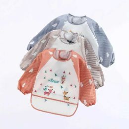 Bibs Burp Cloths Baby bib cute Colourful cartoon waterproof baby bib baby feeding baby bib stretch sleeve pocket apron self feeding baby 0-3YL240514