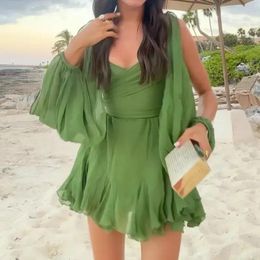 Casual Dresses 2024 Spring/Summer Sexy Chic Mini Dress Women's Off Shoulder V-neck Chiffon Backless Bandage Fashion Party