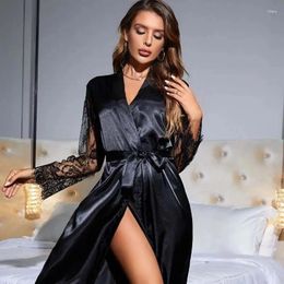 Home Clothing Sexy Pyjamas Sleepwear Lace Hollow Woman Transparent Cardigan Nightclothes Blouse Long Nightgown