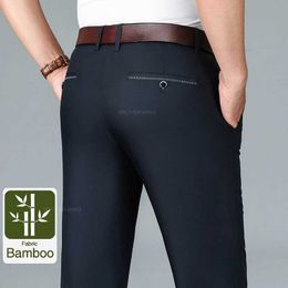 Men's Pants Bamboo Fiber Summer Casual Pants Mens Ultra-thin Iron-fr Anti-wrinkle Loose Business Straight Elastic Trousers Brand Clothing Y240514