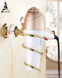 Bathroom Shelves Brass Crystal Bathroom Wall Shelf Wall mounted Hair Dryer Storage Hairdryer Support Spiral Stand Holder HK368410780