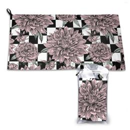 Towel Checkered Floral Print | Checkerboard Quick Dry Gym Sports Bath Portable Motif Visual Arts