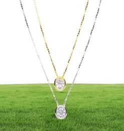 2018 latest single stone necklace fine delicate box chain 925 sterling silver bezel 5mm Sparking cubic zirconia simple jewelry1926203