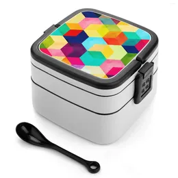Dinnerware Hexa Bento Box Lunch Thermal Container 2 Layer Healthy Hexagons Squares Geometric Polygons Bright Colourful