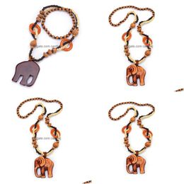 Pendant Necklaces New Boho Ethnic Jewellery Long Hand Made Bead Wood Elephant Maxi Necklace For Women Whole Rope Chain Trendy9808170 Dro Dhqpk