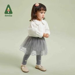 Hose Amila Baby Cullotte 2023 Herbst Neue leichte und dünne vielseitige Kopf bestickte dünne Gaze Strumpfhosen Mädchen Kleid Kinderkleidung Kleidung 240502