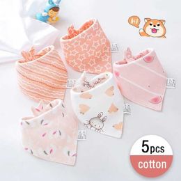 Bibs Burp Cloths 5 pieces/batch pure cotton baby bib triangle double cotton bib cartoon print Saliva towel baby boy girl feeding apronL240514