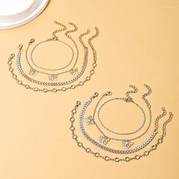 Anklets 4Pcs Metal Gold Silver Colour Geometric Butterfly Pendant Multi-Layer Anklet For Women Girls Bohemian Foot Chains Jewellery