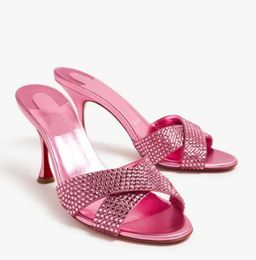 Woman sandal heels mariza is back strass 85mm mules woman sandal slide dress pumps Embellished leather luxury designer lady shoes