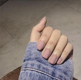 Soft Pink Purple Matte False Nail Light Lilac Colour Frosted Women Fake Nail Short Square Top Finish Designs Finger Art Tips4937706