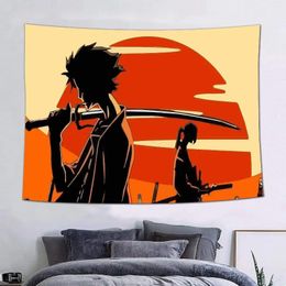 Tapestries Anime Tapestry Samurai Sunset Wall Hanging For Home Bedroom Living Room Apartment Dorm Decor 60x40