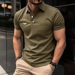 Men Slim Fit Summer Trending Short Sleeve Sport Lapel Polo Shirt with Pocket 240510