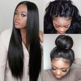 Wigs Lace Front Human Hair Wig Silky Straight Malaysian Virgin Hair Pre Plucked Hairline With Baby Hair Glueless Bleached Knots