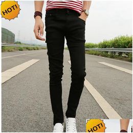 Men'S Jeans Spring Summer Skinny Mens Leisure Stretch Feet Pants Tight Black Length Trousers Pencil Men Drop Delivery Apparel Clothin Dhwib