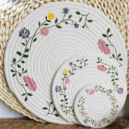 Table Mats Round Woven Insulation Pot Mat Cotton Rope Placemat Dining Bowl Pad Printing Plate Home Decoration Cup