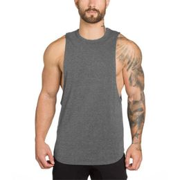 Plain Cotton Mens Muslce Vest Gym Tank Tops Men Bodybuilding Singlets Fitness Sporting ONeck Open Side Sleeveless Shirt 240515