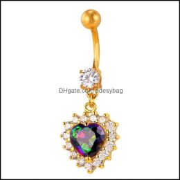 Chains Belly Chains Crystal Heart Shape Women Body Yellow Gold/Sier Colour Navel Piercing Jewellery Whole Button Ring Db352 Dro Bdesybag Dhm