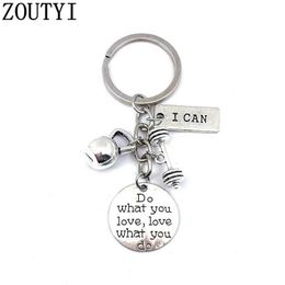Keychains Lanyards 1pc I Can Keychain Weight Lifter Key Ring Barbell Weight Charms Fitness Jewellery Gift For Lifter Strong Man Y240510