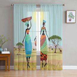 Curtain African Women Ethnic Giraffe Elephant Sheer Curtains For Living Room Decoration Window Kitchen Tulle Voile