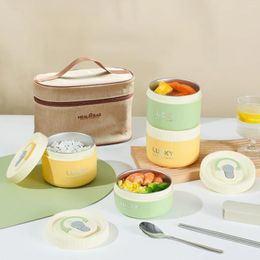 Dinnerware WORTHBUY Thermal Lunch Box Set Stackable Bento For Kids Microwave Portable 304 Stainless Steel Insulated Container Sets