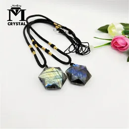 Decorative Figurines Natural Crystal Labradorite Stone Gemstone Necklace Six Star Pendant Divination Spiritual Meditation Jewellery Gift