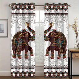Curtain 2pcs Boho Curtains Bohemian Hippie Art Theme Window Drapes With Mandala Animal Elephant Pattern For Bedroom Living Room
