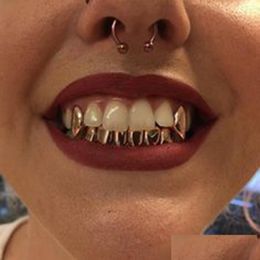 Grillz Dental Grills 18K Real Gold Grillz Mouth Fang Braces Plain Punk Hiphop Up 2 Bottom 6 Teeth Tooth Cap Cosplay Costume Hallowe Dh2Gd