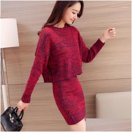 Women'S Sweaters Womens Knitted Plovers And Hip Skirt Two Piece Set Women Autumn Slim Fit Crop Tops Sweater Skirts 2 Sets Outfits Dr Dhcbf