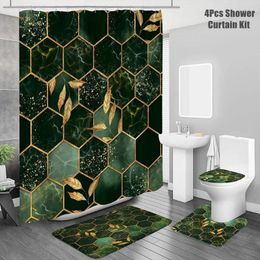 Shower Curtains 4Pcs/Set Modern Geometric Curtain Set With Non-Slip Rugs Toilet Lid Cover And Bath Mats Bathroom