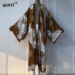 Summer Outfit Kimono Africa Flower Print Beach Cover Up Maxi Dress Cardigans Wear Women 2024 Abaya Dubai Luxury