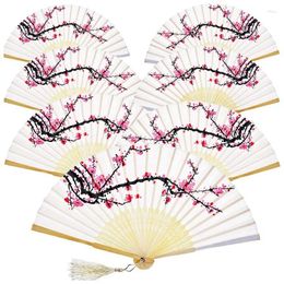 Party Favour 12 Pieces Hand Held Fans Silk Bamboo Folding Flower Printed Handheld Folded Dance For Wedding Gift